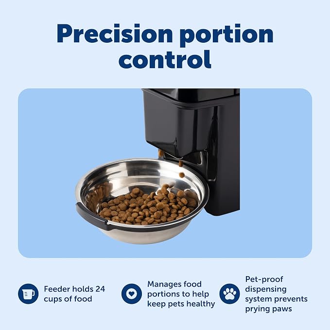 PetSafe Healthy Pet Simply Feed Auto Feeder, Programmable, Holds 24 Cups | Schedules up to 12 Meals/Day, Portions 1/8 to 4 Cups, Slow Release for Fast Eaters, Holds 24 Cups, Battery Operated.