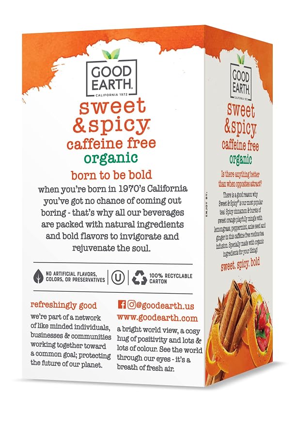 Good Earth Tea Sweet & Spicy Organic Caffeine Free Herbal Black Tea, 18 Teabags (Pack of 12)