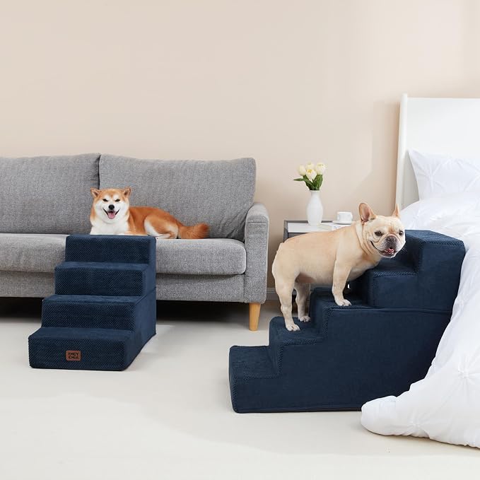 EHEYCIGA Dog Stairs for High Bed 22.5" H, 5-Step Dog Steps, Navy | Pet Steps for Small Dogs and Cats for Bed, Non-Slip Balanced Pet Ramp Indoor