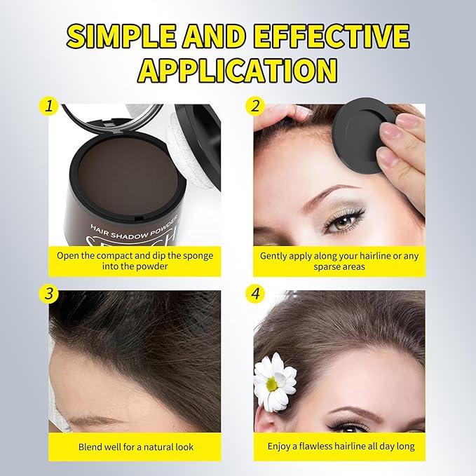 Sevich Hairline Powder 10g with Brush, Instantly Conceals Hair Loss & Thinning & Gray, 48H Waterproof Root Touch Up Powder, Natural Hair Shadow Toppers for Women & Men, 1 Box = 2.5 Boxes,Black