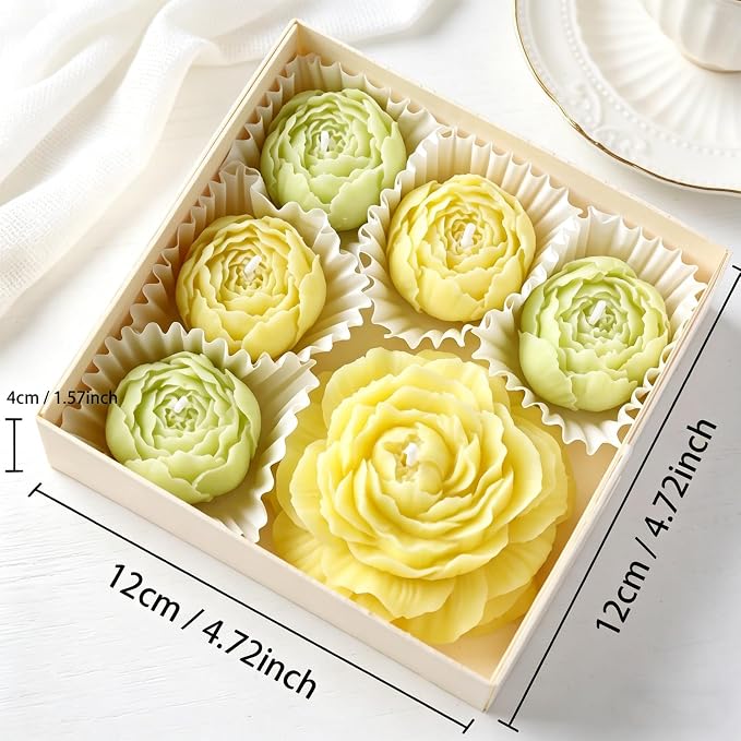Flower Candles, Scented Floral Candle Rose Peony Shaped (Green) | 6-Pack Handmade Aromatherapy for Spa Party Wedding Home Decor