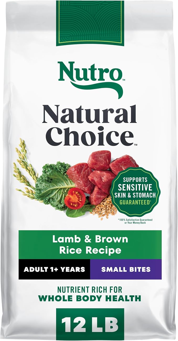 Nutro Natural Choice Small Bites Dry Dog Food, Lamb & Rice, 12 lb | Non-GMO, Real lamb #1 ingredient, no corn, wheat, soy, crafted in USA, supports energy, bones, muscles, dental health, skin