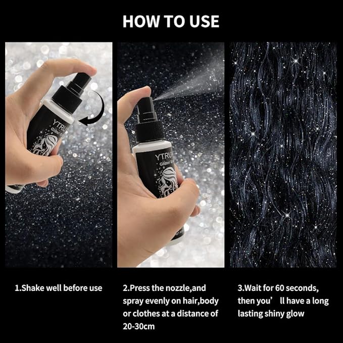 Glitter Spray for Hair and Body, Body Glitter Hairspray for Clothes, Music Festival Face Glitter for Women