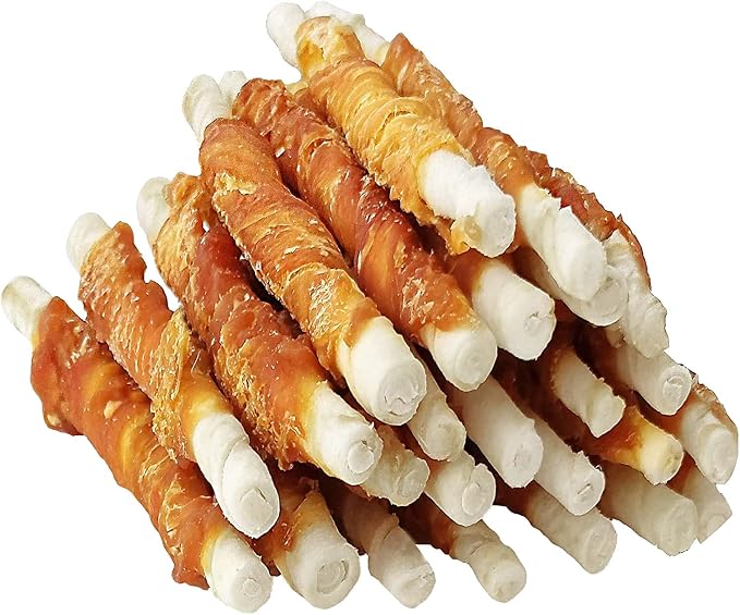MON2SUN Dog Treats, 5 Inch Chicken Wrapped Rawhide Sticks, 8.82 oz | Long-lasting Chew Engagement, Dental-friendly Chewing Support, Sized for Puppies and Small Dogs