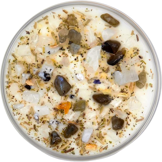 Full Moon® Candle by New Moon Beginnings - Purification & Cleansing Candle - Dried Flower, Herb, & Crystal Candles - Aromatherapy Candles - Soy Candle - 21oz Glass Jar