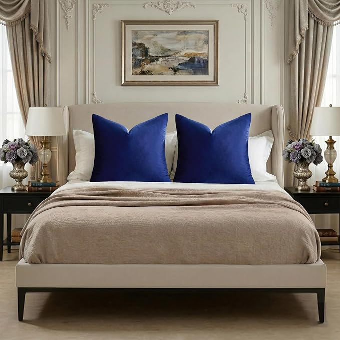GIGIZAZA Royal Blue Velvet Throw Pillow Covers 20x20 Pack of 2 | Decorative Pillows for Couch Sofa,280gsm Soft Textured Fabric,Modern Square Pillowcases,Luxury Cushion Covers