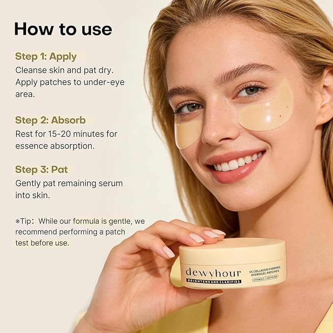 dewyhour Vitamin C Collagen Firming Hydrogel Patches - Under Eye Patches for Puffy Eyes & Dark Circles, Moisturizing Eye Mask with Caffeine & Hyaluronic Acid, Gentle Korean Skincare