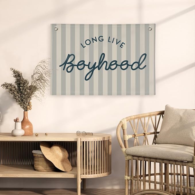 Long Live Boyhood Banner Boys Room Decor, Toddler Nursery Playroom Wall Art for Bedroom Living Room Dorm Toddler Decorations Teen Boy Room Kid Banners Wall Hanging Linen Flag30x20