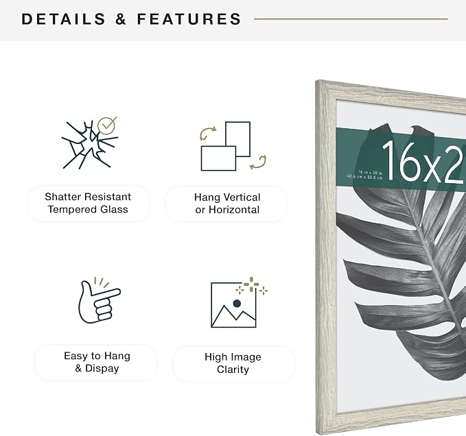 MCS Studio Gallery 16x20 Poster Frame Gray Woodgrain Engineered Wood, Vertical & Horizontal Wall Hanging Large Picture Frame for Photos, Posters & Art Prints (1-Pack)