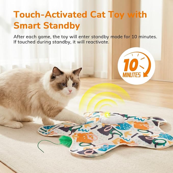 Cat Toy, Interactive Cat Toy, Cat Toys Interactive, Rechargeable Hide and Seek Automatic Kitten Toy with 2 Replaceable Wands, 3 Modes, 10-Min Auto-Sleep & Realistic Mouse Sounds for Indoor