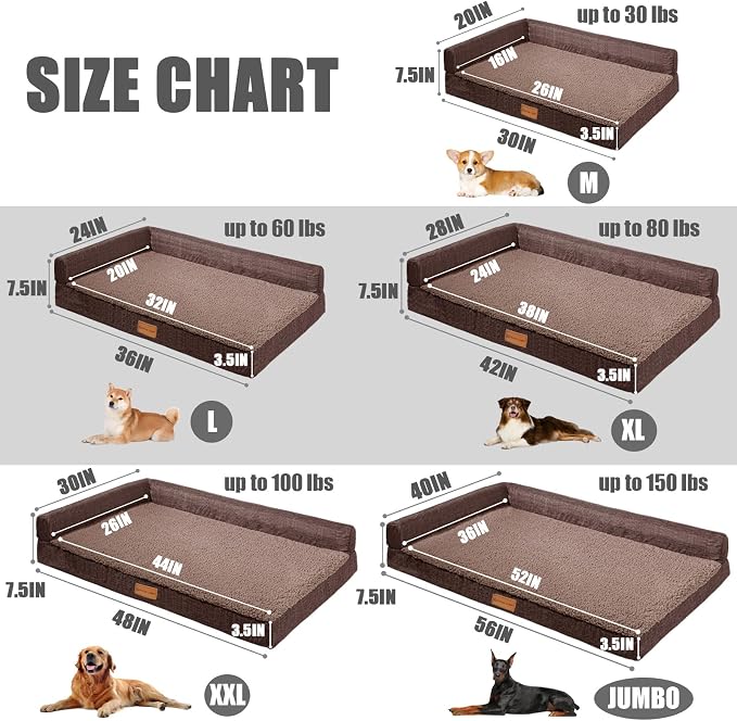Patas Lague Orthopedic Medium Dog Bed Washable Pet Sofa Bed 30''X20''Brown | 2-Sided Bolster Egg-Crate Foam Dog Couch Medium Size Dogs, Waterproof Removable Washable Cover, Nonskid Bottom Pet Crate Mat