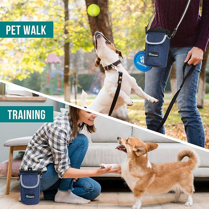 PetAmi Dog Treat Pouch, Large Hands-Free Training Bag, Navy Blue