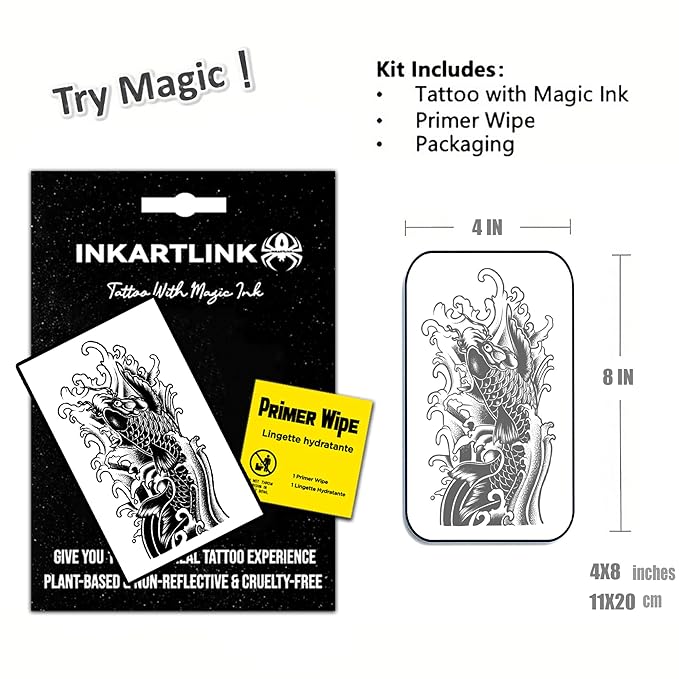 INKARTLINK Semi Permanent Temporary Tattoo, Realistic Arm Tattoo, Suitable for Domineering Men's Tattoo, Waterproof and Non-reflective, Unique Design (Koi Flower Arm)