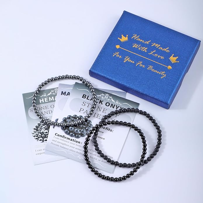 NCB 2.3-Piece 4mm Natural Crystal Gemstone Stretch Bracelets – Handmade Reiki Energy Healing Jewelry for Meditation,Yoga, Unisex