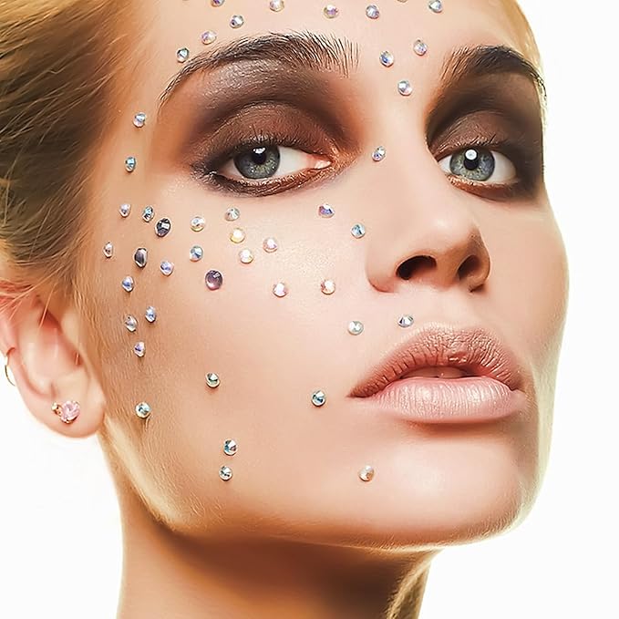 whitelaser 975Pcs DIY Face Gems - 3/4/5/6 mm Body Rhinestones & Crystals for Face Makeup & Crafts, Self-Adhesive Eye & Hair Jewels