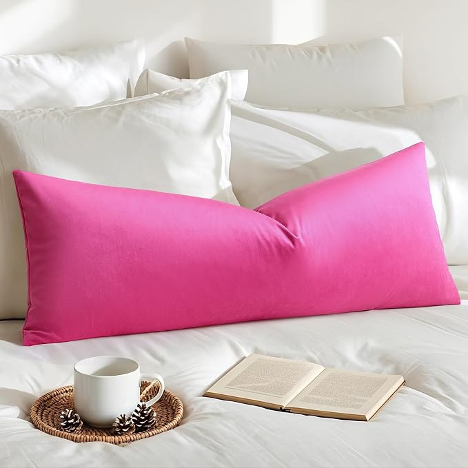 Artscope Luxury Velvet Lumbar Pillow Cover Super Soft Decorative Rectangle Pillowcases Soft Solid Cushion Cases for Couch Sofa Bedroom Car Decor 14x36 Inch Hot Pink