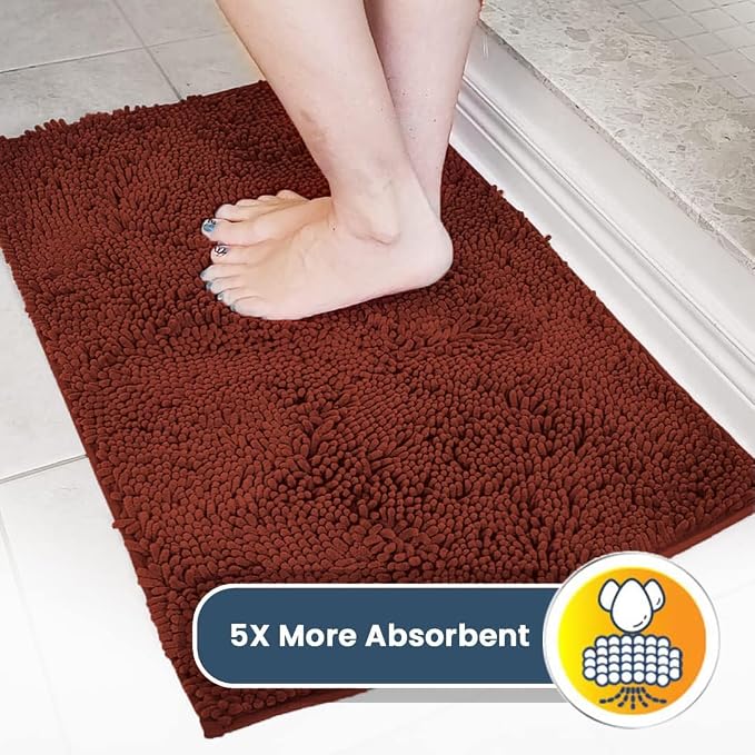 Muddy Mat® | Super Water Absorbent Door Mat Indoor, Microfiber Quick Dry Chenille Entryway Rug, Slip Resistant Front Door Mat, Indoor Mats for Entryway, Machine Washable Pet Rug, Brick Red 48" x 72"