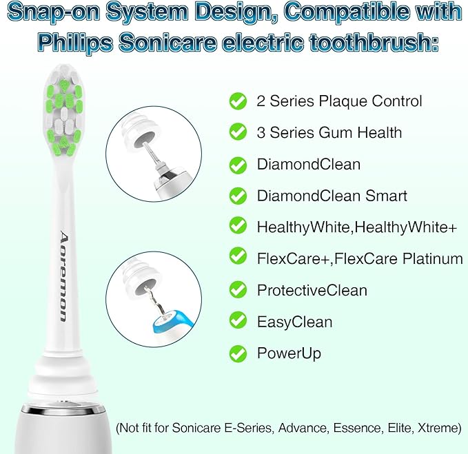 Aoremon Replacement Heads for Philips Sonicare Toothbrush Heads - Compatible with Phillips Sonicare W HX6062/65 & All Snap-on Electric Toothbrush Models, White Pack of 10