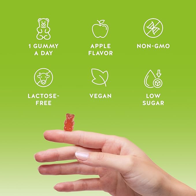 Bears with Benefits Apple Cider Vinegar Gummies – Metabolism & Detox Support with Vitamins B6, B12, Iodine & Folic Acid – Vegan. Balanced Gut (90 Gummies)