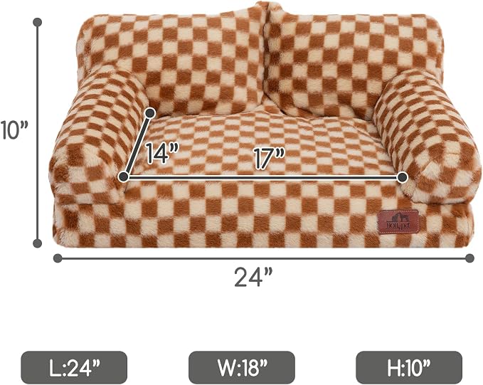 Hollypet Small Dog Large Cat Bed Puppy Couch Beds for Pets up to 25 lbs | Fluffy Dog Cat Couch Plush Soft Warming Pets Beds with Machine Washable Cover and Non-Slip Bottom