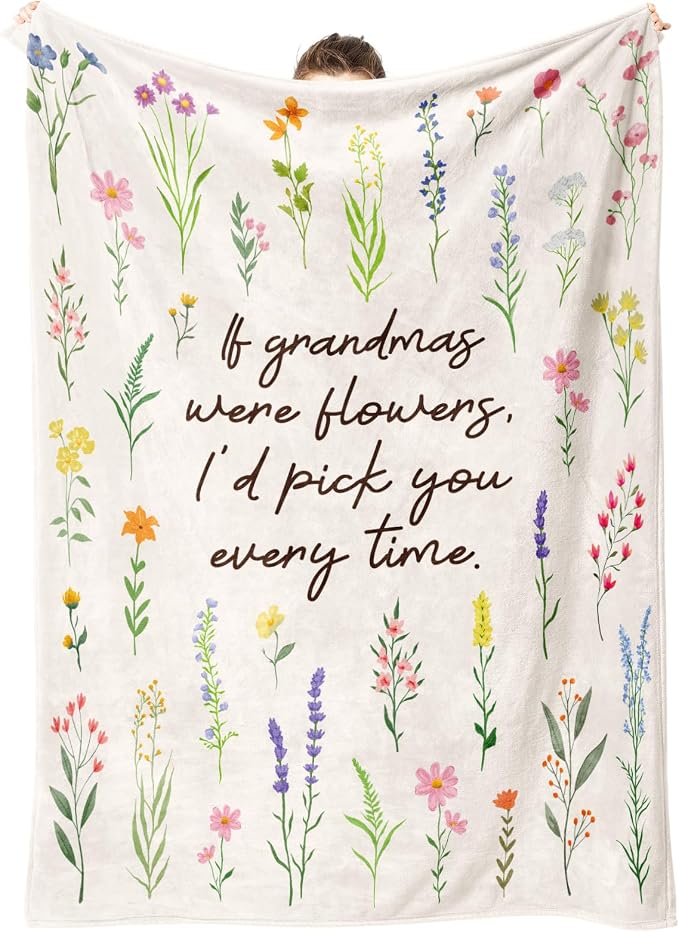 Grandma Gifts, Floral Blanket for Grandma Birthday Gift | Best Gifts for Grandma from Grandkids, Grandmother Gift on Grandparents Day, Christmas, Soft Throw Blankets 50'' x 60''