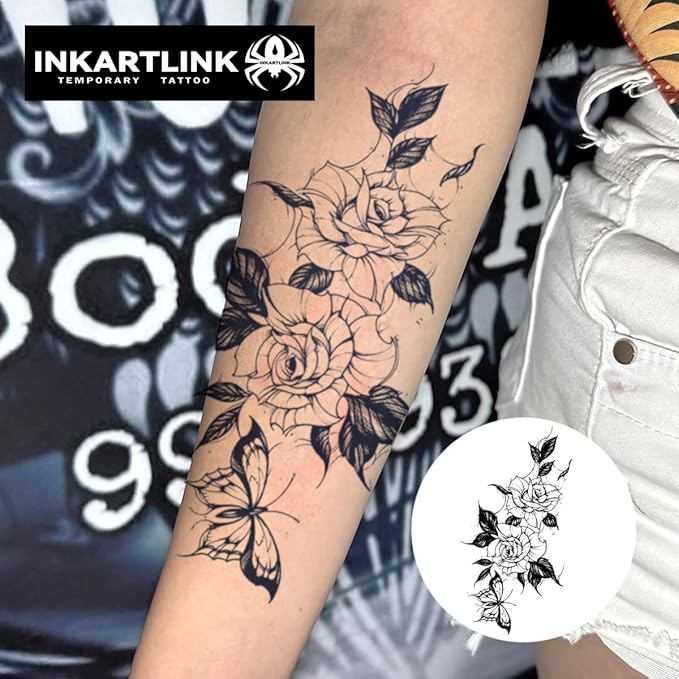 INKARTLINK Semi Permanent Tattoo, 15-day Temporary Tattoo, Flower Tattoo for Women, Waterproof and Anti-reflective, Exquisite Packaging, Unique Design (Flowers 6)