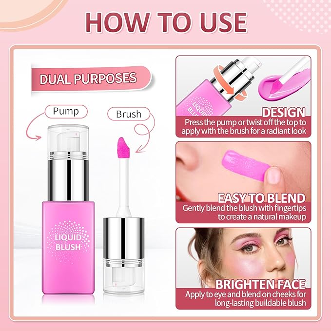 AWCCXMYM Liquid Blush for Cheeks Longwear High Pigment Blush Makeup Buildable Covers for Dewy & Radiant Flushed Cheeks Face Makeup with Natural Finish #Soft Pink