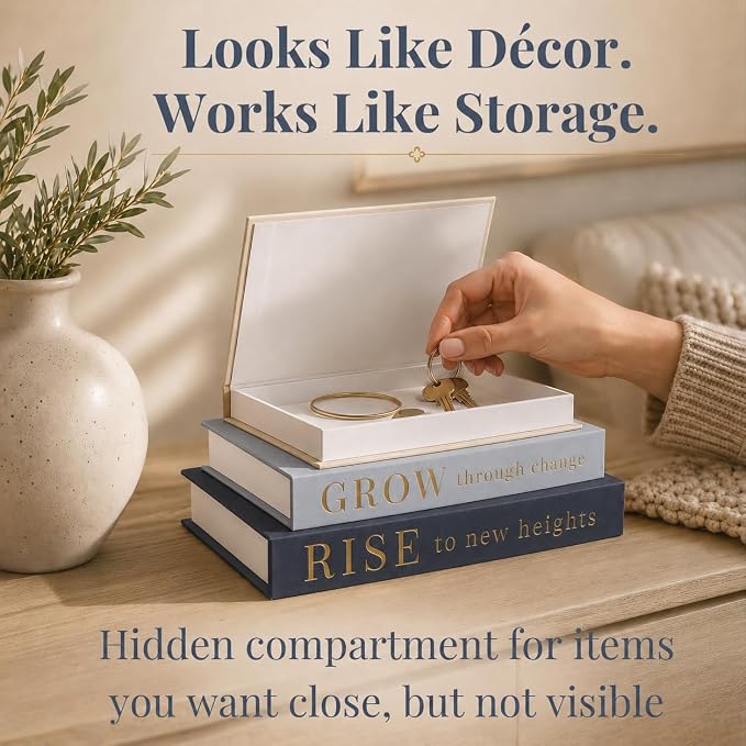 Decorative Books for Home Decor | Elevate your Bookshelf Decor with Coffee Table Books (Fake Books Set of 3) | Faux Books for Decoration | Hollow Book Box with Hidden Storage | Decorative Storage Box