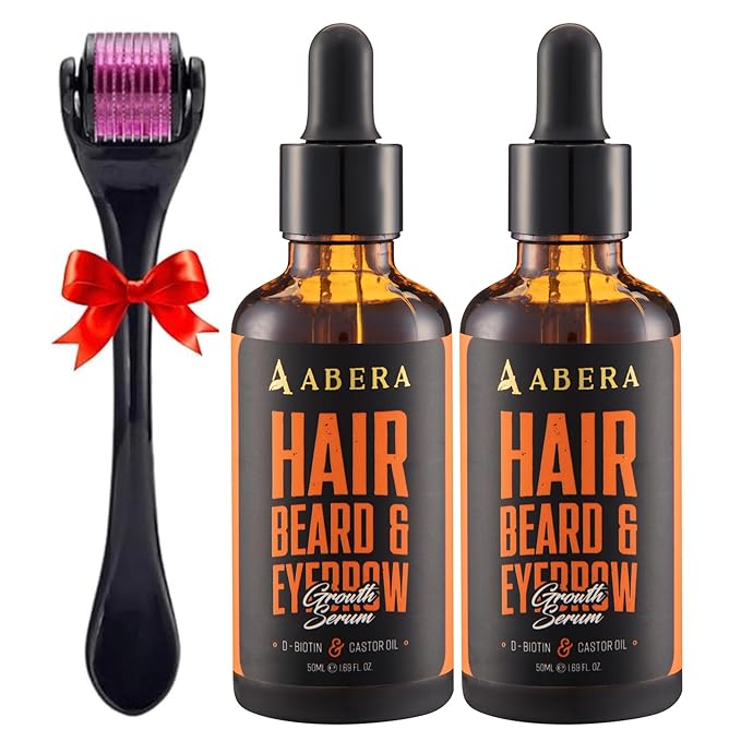 Abera Hair Growth Serum for Hair Loss, Natural Hair Regrowth Treatment for Hair & Beard with Biotin & Castor Oil | Extra Strength & Bigger Size 1.69 fl oz, (2 Serum + Gift)