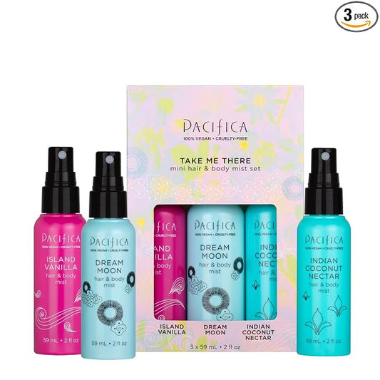 Pacifica Hair & Body Mist Take Me There Travel Size, Gift Set, Fragrance, Perfume Body Spray, Island Vanilla, Dream Moon, Silver Moon (Set of 3) Clean Vegan & Cruelty-Free Dermatologist Tested