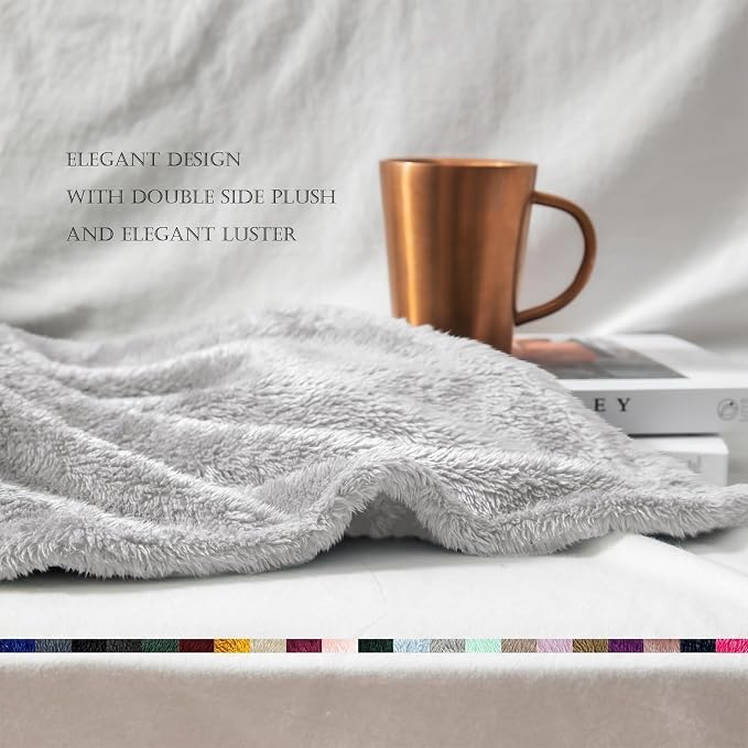 Exclusivo Mezcla Fuzzy Plush Fleece Bed Blanket Queen Size, Light Grey | 90x90 Inches, Super Soft and Cozy Bed Blanket, Fluffy Decorative Bedding for Livingroom, Bedroom, All Season