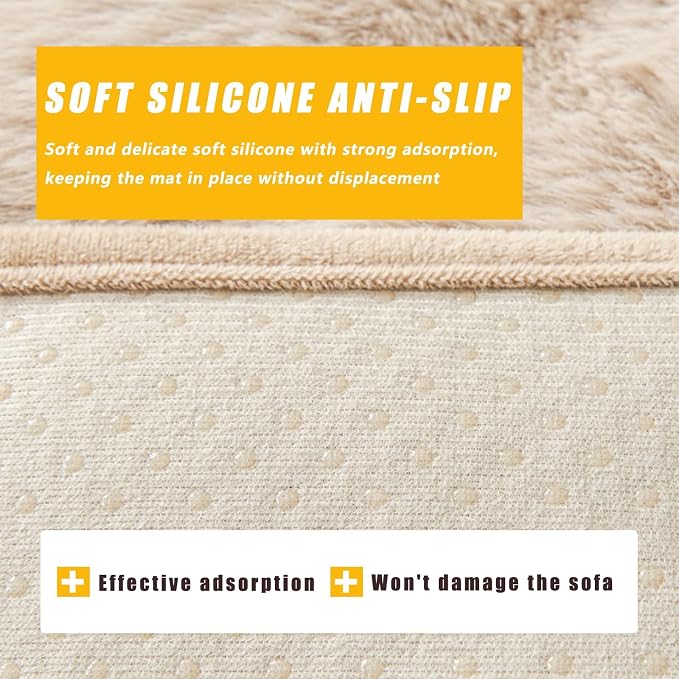 Calming Dog Bed for Couch, 29.5 x 29.5 inch, Non-Slip Rabbit-Velvet Dog Sofa Mat for Furniture Protector, Perfect for Small, Medium Dogs and Cats (Off-White, Medium)