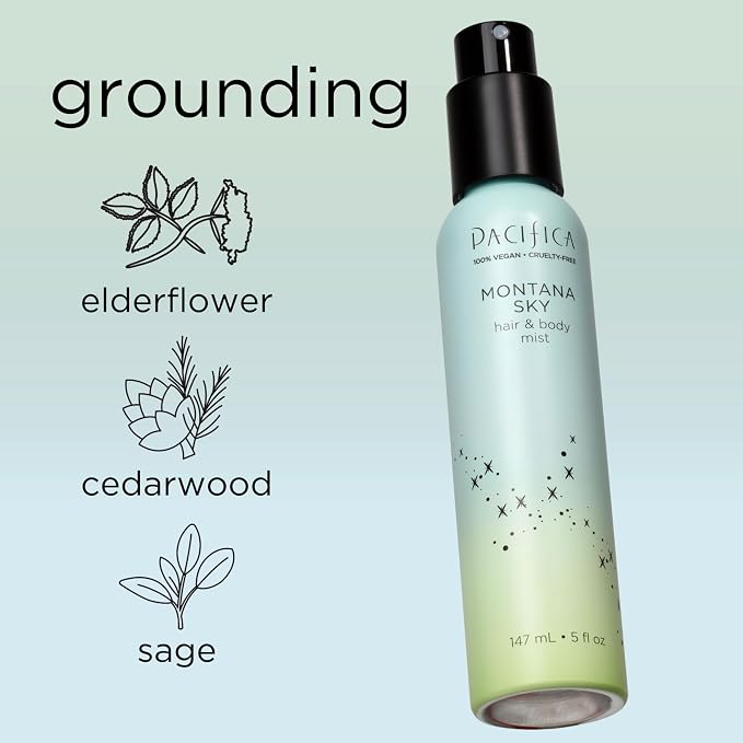 Pacifica Hair Mist Perfume & Full Body Spray for Women - Montana Sky Body Mist Fragrance w/Cedarwood, Elderflower, Black Pepper, Sage & Sandalwood Clean Beauty Alcohol-Free, Vegan & Cruelty-Free 5 oz | for Women, Clean Beauty, Alcohol-Free, Vegan, Crue...