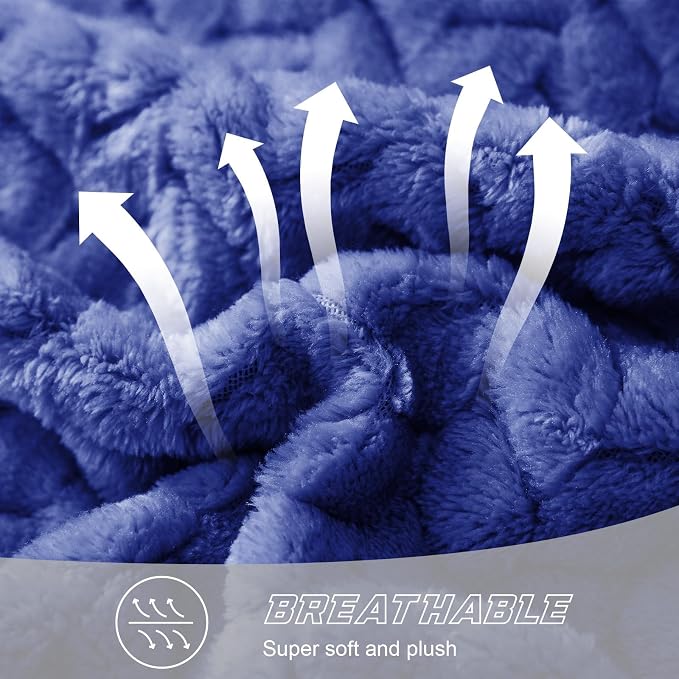 Exclusivo Mezcla Fleece Throw Blanket for Couch Sofa, 50”x70”, Cobalt Blue | Oversized Soft Cozy Fluffy Blankets for Summer, Decorative Plush Flannel Throws for Living room, Bedroom with Leaves Pattern