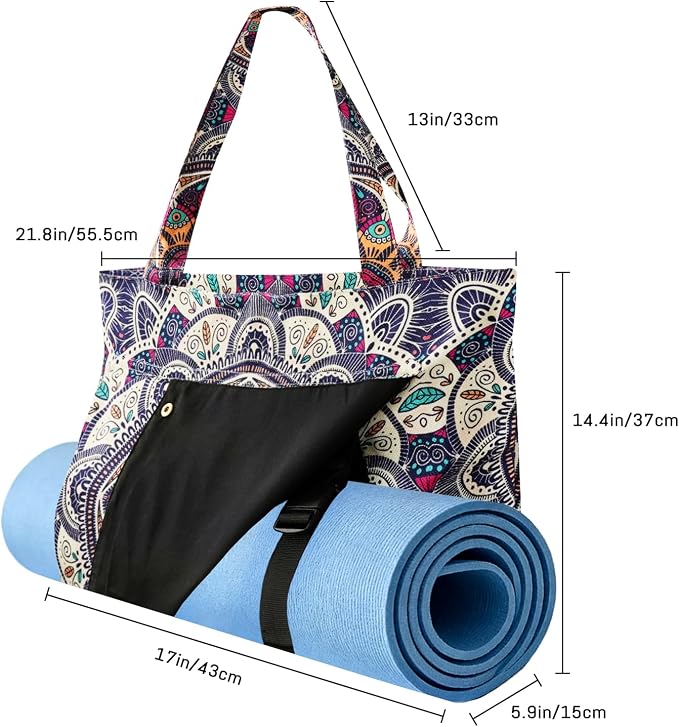 Mandala Yoga Mat Bag Large Yoga Bags and Carrier Fits All Your Stuff Yoga Tote Bags with Zipper Pocket Pilates Bag
