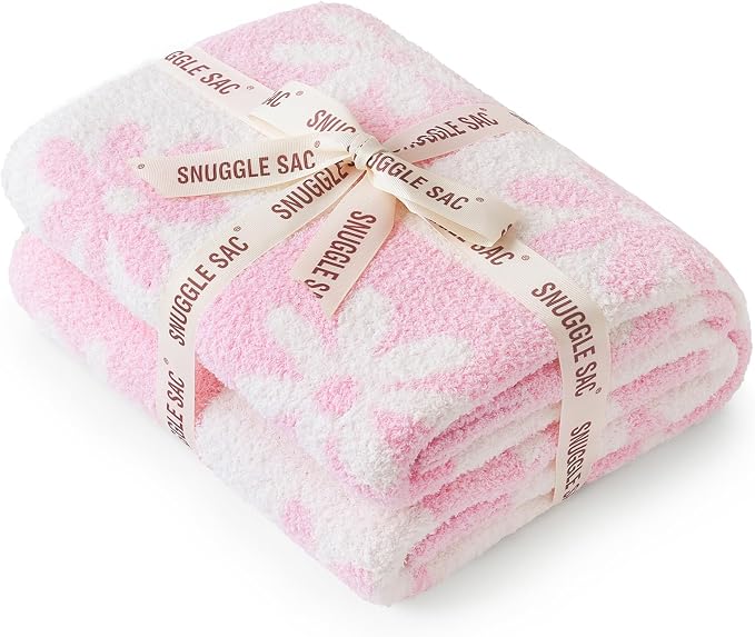 Snuggle Sac Checkered Blanket, Pink Flower Throw Blanket for Couch Plaid Microfiber Fluffy Warm Cozy Fuzzy Soft Throw Blanket Reversible Checkered Blankets for Sofa, Chair, Bed, 60x80 inches
