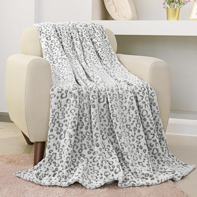 Flannel Fleece Throw Blanket, Lightweight Cozy Plush Microfiber Bedspreads for Adults,90"X108",Grey Leopard