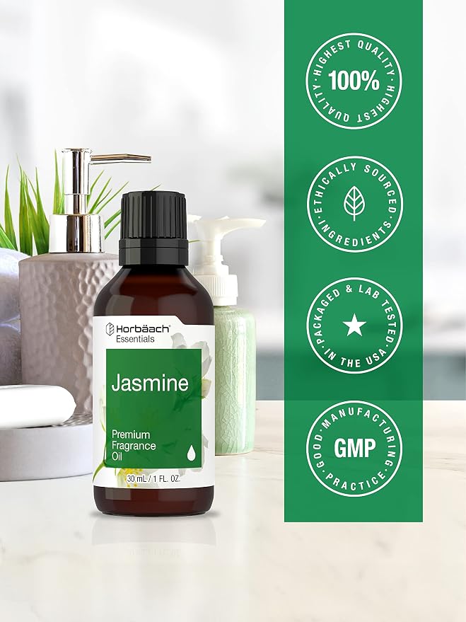 Horbäach Jasmine Fragrance Oil | 1 fl oz (30ml) | Premium Grade | for Diffusers, Candle and Soap Making, Aroma Spray, DIY Projects & More