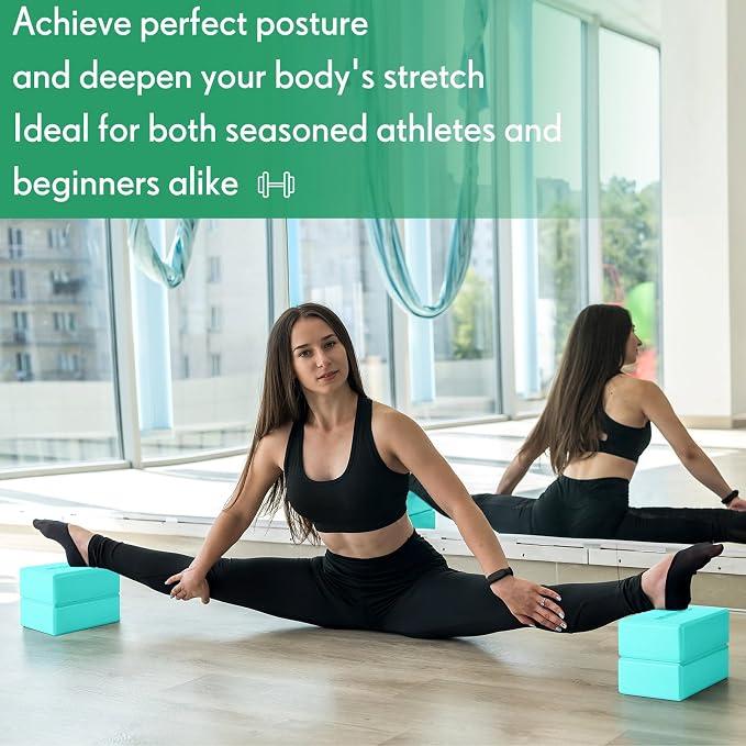 RoundFunny 4 Pack Yoga Blocks Non Slip Pilates Brick Foam Blocks Pilates Dance Gymnastics Workout Fitness Props Tool for Stretching Meditation and Exercise