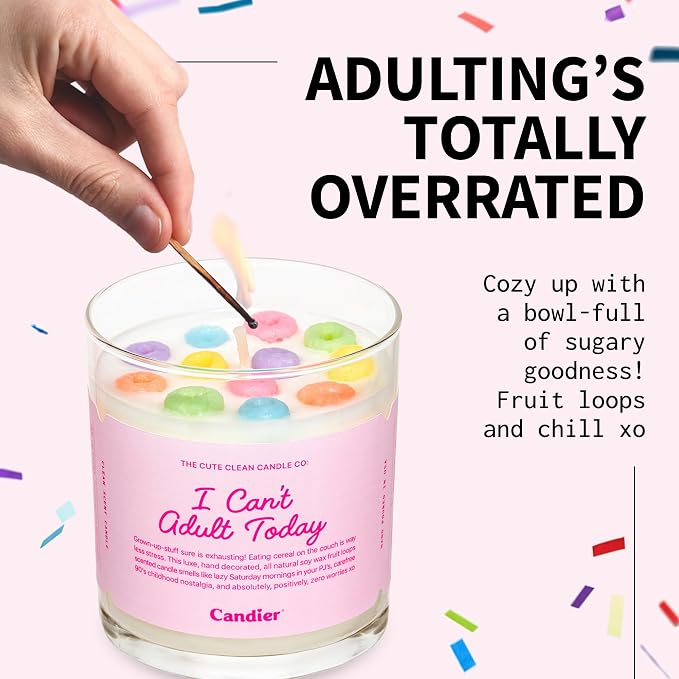 Can’t Adult Cereal Scented Candle, Natural Soy w/Fruit Loops & Cereal Milk Notes, Aromatherapy Candle for Relaxation, Unique Candles Gifts for Women, 60-Hour Burn Time - Candier by Ryan Porter