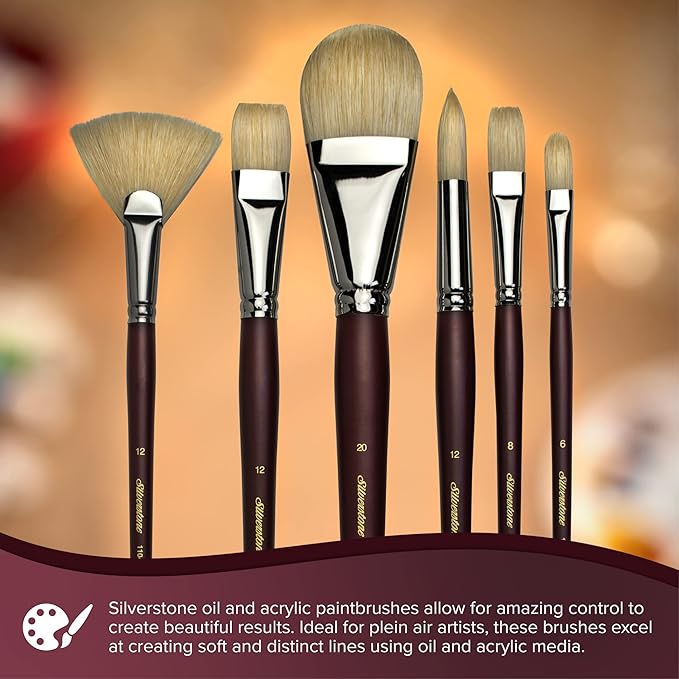 Silver Brush Limited 1104, Silverstone Fan Brush, Oil Paintbrush, Size 6, Long Handle