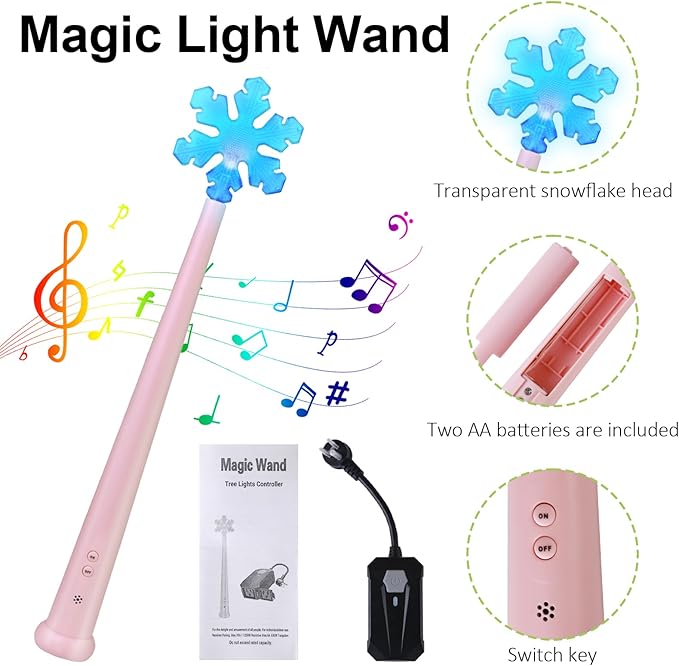 Voice Christmas Magic Tree Wand Lights, Wireless Remote Control Outlet for String Lights and Decorations Lights, Pink Magic Voice Activated Turn On and Off, Suitable for Christmas Parties