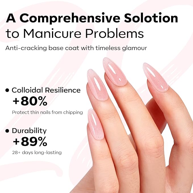 modelones Builder Rubber Gel Base Coat for Nails, Nude Pink Glitter Rubber Base Gel Nail Polish for Strengthen Apex Building Extension Protect Weak Nails Long Last U V Manicure Gift for Women