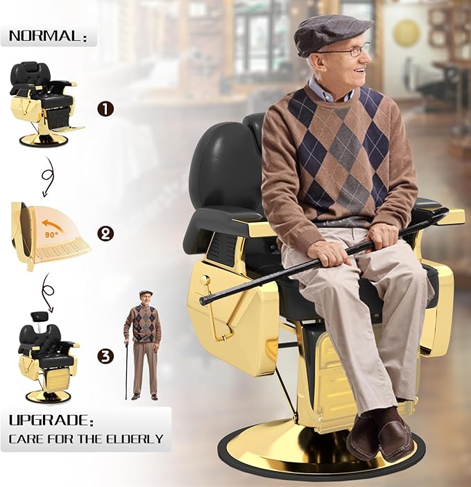 Artist hand Barber Chair Vintage Salon Chair All Purpose Hydraulic Barber Chair Heavy Duty Hairdresser Chair Spa Equipment–Adjustable Headrest & Footrest, Heavy-Duty Hydraulic Pump(Gold/Black)