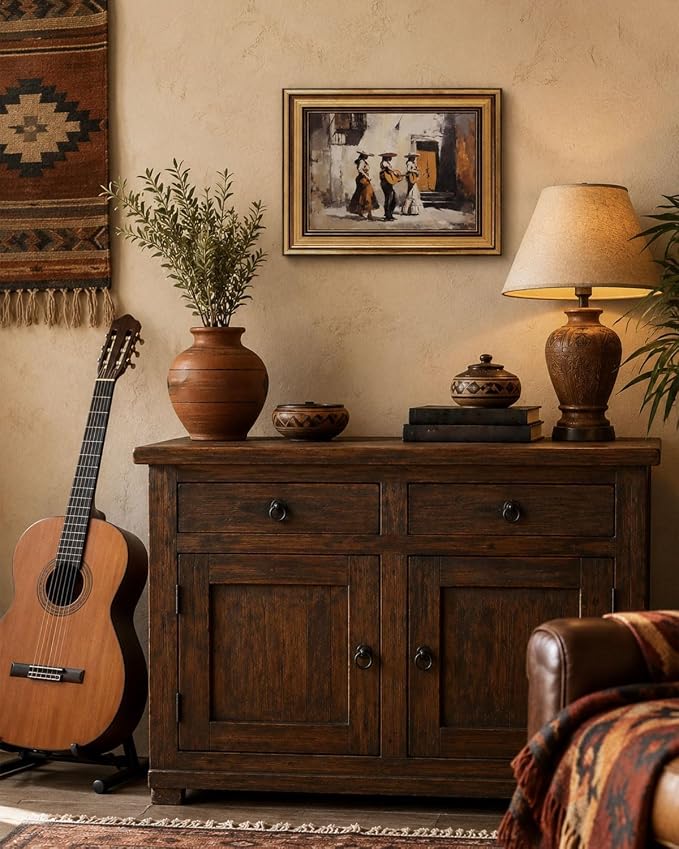 Gold Framed Wall Art, Mexican Mariachi Canvas Prints, Vintage Mexican Street Scene Picture Wall Decor, Rustic Southwestern Artwork for Living Room Bedroom 12x16 inch