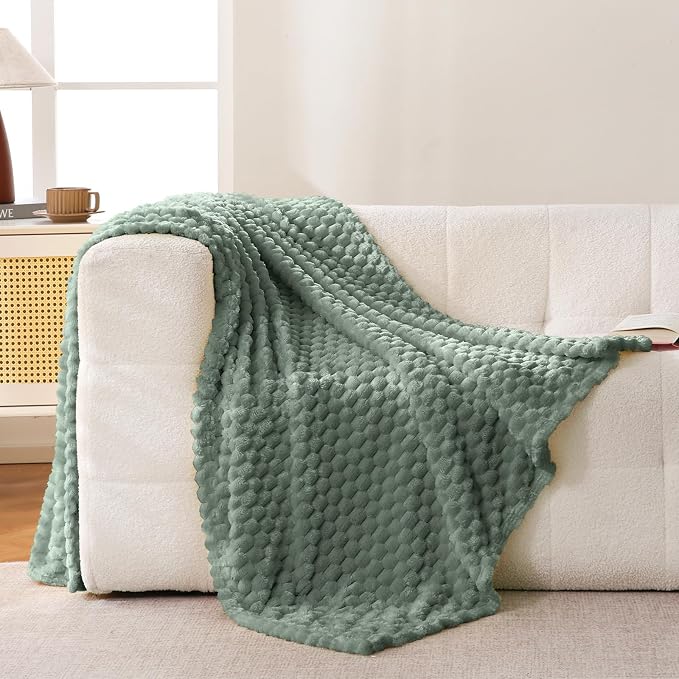 Bnuitland Flannel Throw Blanket, 300 GSM Fleece Cozy Warm Soft Home Decor Lightweight Bed Sofa Blanket for Adults, Suitable for All Seasons(Sage Green,50X71 inches with Pillow Cover)