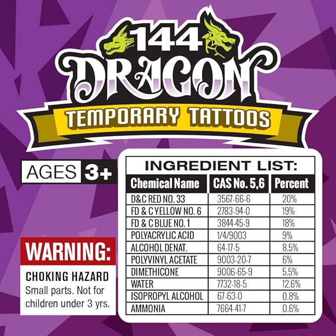 ArtCreativity Dragon Individual Temporary Tattoos for Kids - Bulk Pack of 144 Pre-Cut Dragons Tattoos in Assorted Designs, Non-Toxic 2 Inch - Dragon Tattoo Birthday Party Favors, Goodie Bag Stuffers