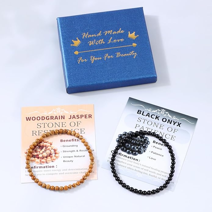 NCB 2.3-Piece 4mm Natural Crystal Gemstone Stretch Bracelets – Handmade Reiki Energy Healing Jewelry for Meditation,Yoga, Unisex