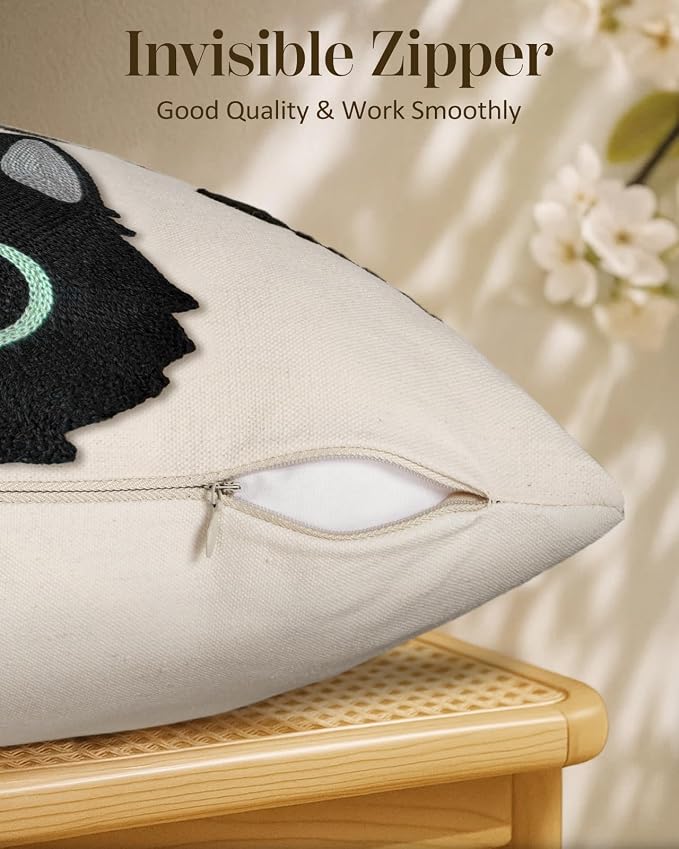 Embroidered Lumbar Pillow Cover 20x12 Inch, Cat Bone | Decorative Throw Pillow Cover, Whimsical Cushion Case with Hidden Zipper, Cottagecore Decor for Couch, Sofa, Living Room