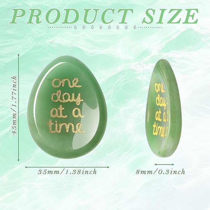 One Day at A Time Green Aventurine Thumb Worry Stone for Anxiety Crystals Hand Thumb Stones Pocket Thinking of You Gifts for women Inspirational Worry Stones for Stress Relief Sobriety Gifts for Her